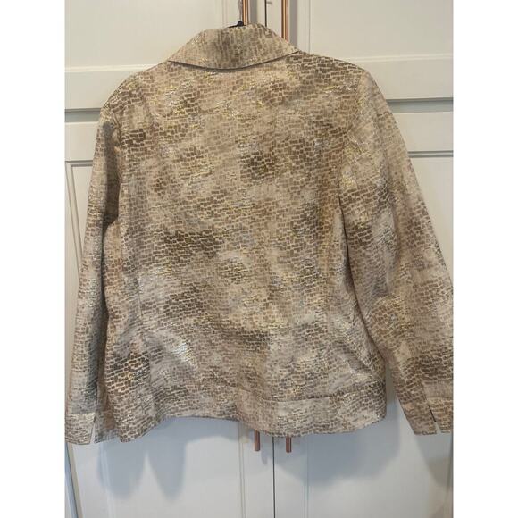 Vintage Chico’s size 3 shoulder pad blazer silk blend lined gold silver women’s - Picture 5 of 6